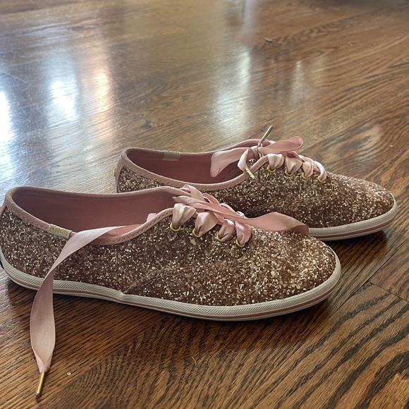 Kate Spade Keds Rose Gold Glitter Lace Up Shoes Sneakers Size 7 - Picture 4 of 10